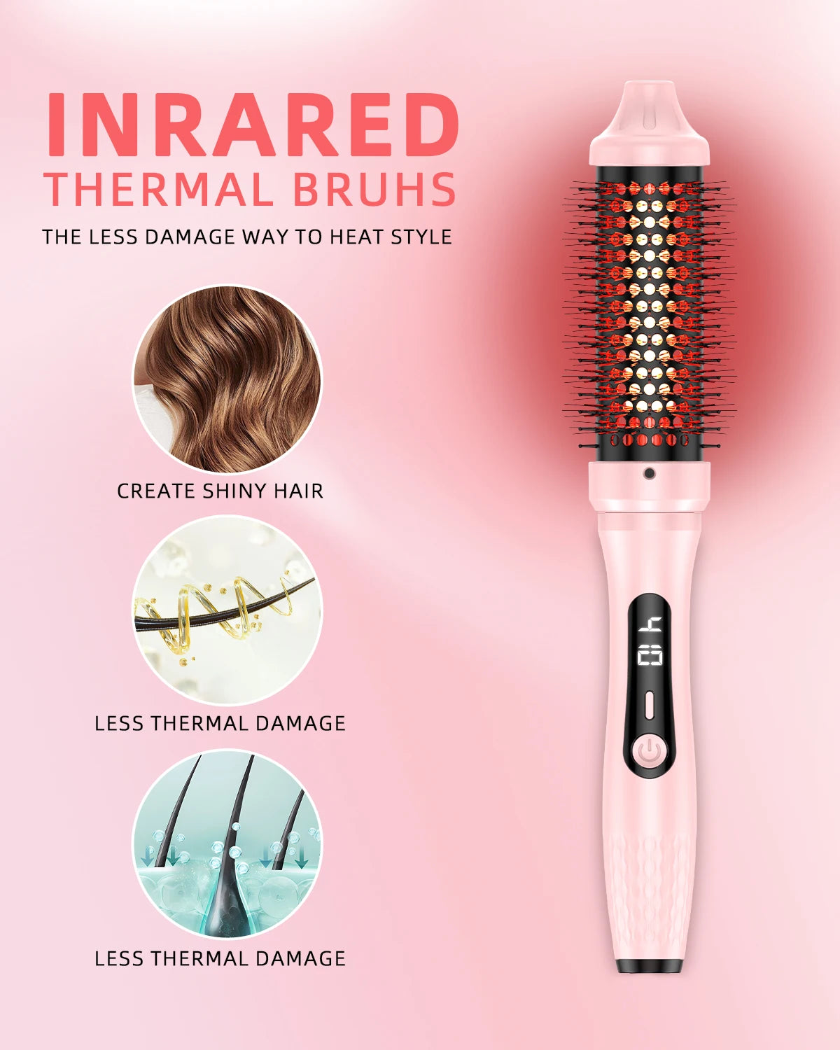 Hair Curler 1.5inch PTC Heat Round Hair Brush Curling and Straightening Crimper Hair iron Fast Ceramic Layer Curlers