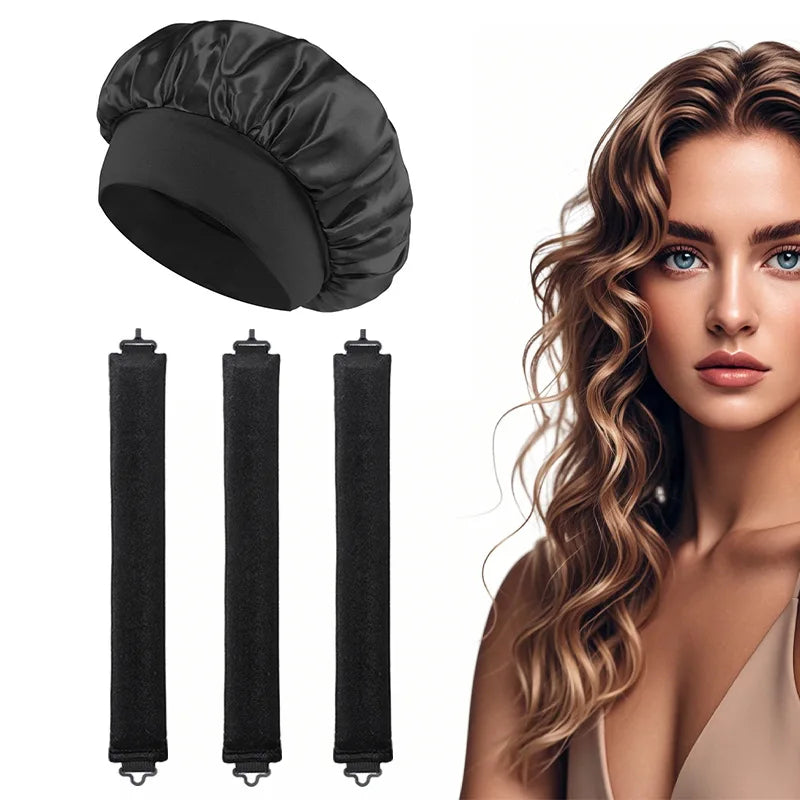 Heatless Curls Overnight - Heatless Hair Curler Set with 3 Curling Rods and Satin Cap, Hair Curlers to Sleep In - No Damage Hair