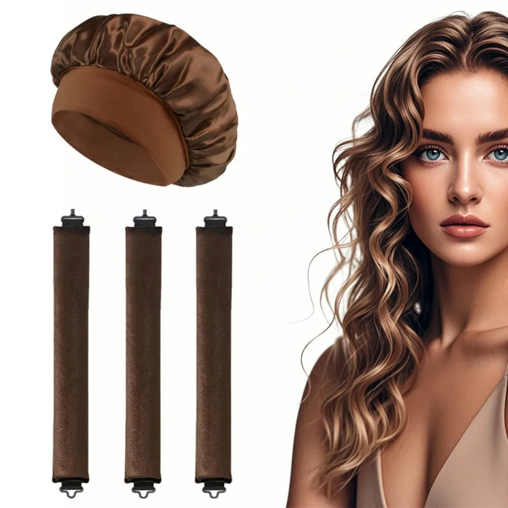 Heatless Curls Overnight - Heatless Hair Curler Set with 3 Curling Rods and Satin Cap, Hair Curlers to Sleep In - No Damage Hair