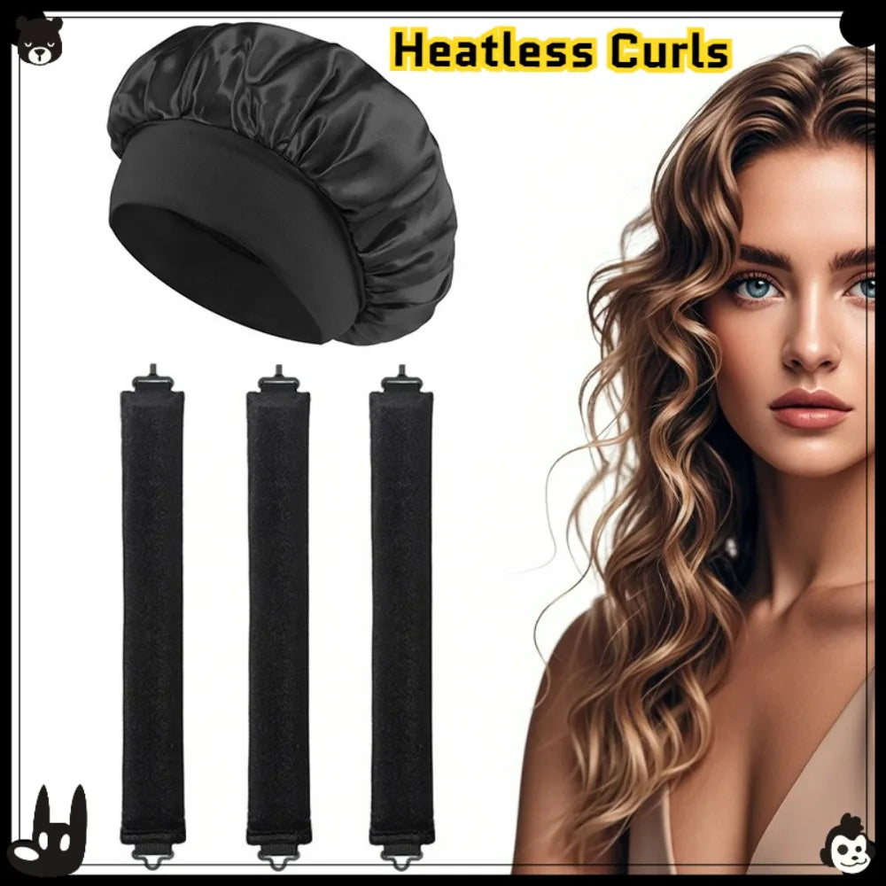 Heatless Curls Overnight - Heatless Hair Curler Set with 3 Curling Rods and Satin Cap, Hair Curlers to Sleep In - No Damage Hair